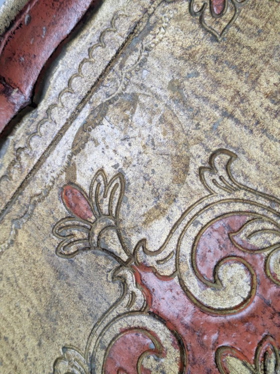 Image 1 of Vintage Florentine Gilt Wood Tray | Hand-Painted Orange & Gold | Midcentury Italian Baroque Decor