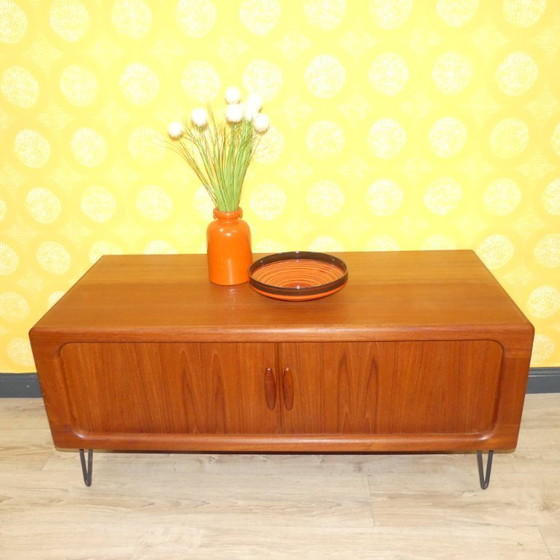 Image 1 of 60er Jahre Dyrlund Lowboard Teak Hifi-Sideboard Hairpin legs TAMBOUR danish design made in denmark 