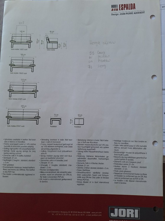 Image 1 of Divano di design in pelle Jori Espanda, composto da 2 posti e mezzo e poggiapiedi.