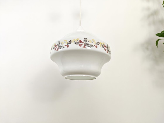 Image 1 of Lampada a sospensione in vetro vintage floreale / Luce a sospensione retrò / Stile metà secolo