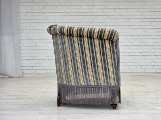 Image 1 of 1960s Danish Lounge Chair, Blue/Beige Furniture Velour, Beech Wood Legs