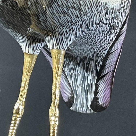 Crested Bird Polychrome Porcelain & Ormolu Sculpture, 1970s – Bronze, Wood, Hollywood Regency (photo 8 of 19)