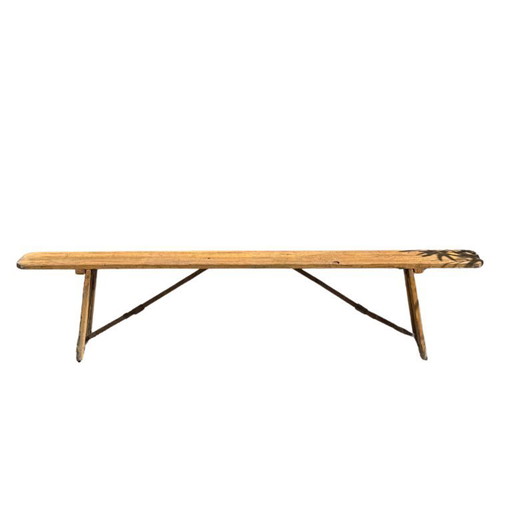 Banc pliant français vintage - patine jaune - ca. 1950-1970 - 2m de long - Rustique & discret