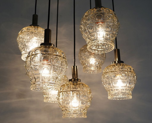 mid-century cascade PENDANT LIGHT - 7 shades - bubble glass and chrome - 1960s/1970s