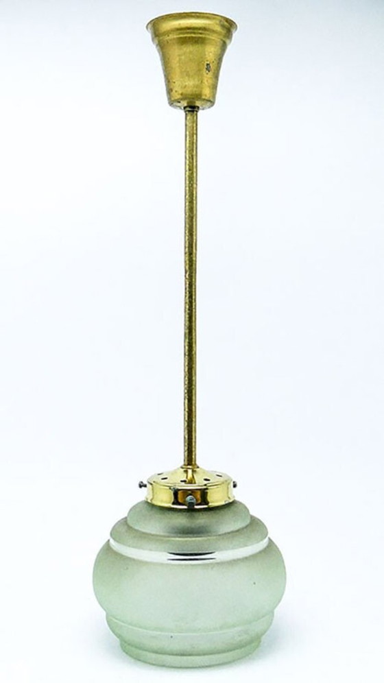 Pop Art Pendant Lamp, Poland, 1950s – Glass, Brass (photo 7 of 14)