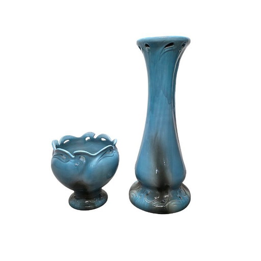 Vaso da fiori in ceramica Art Nouveau su colonna, primi anni del 1900