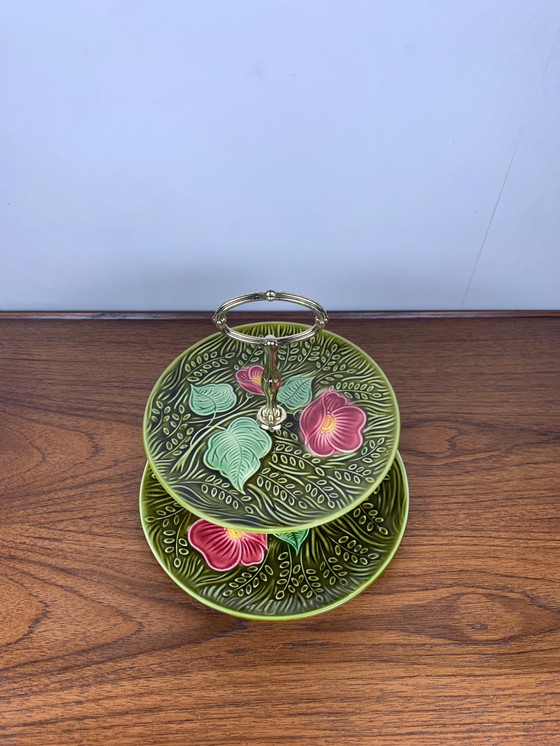 Image 1 of Vassoio/piatto in maiolica a due livelli, Sarreguemines, inizio XX secolo