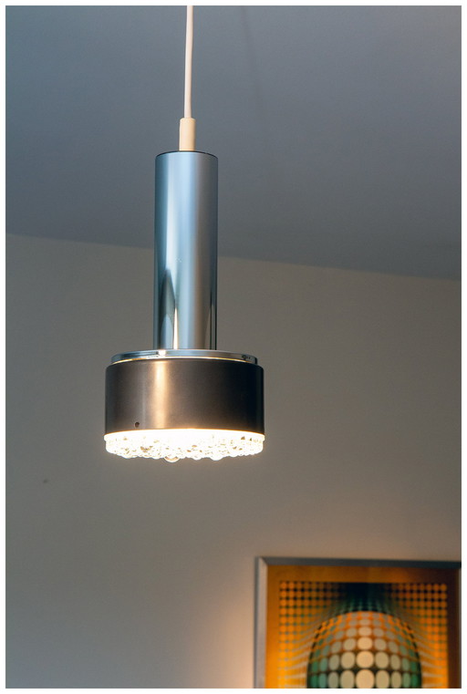 Space Age hanglamp, glas en chroom voor STAFF, Duitsland 1970