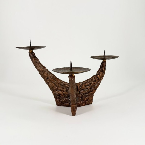 Sculptural Vintage Candle Holder, Brutalism, Mid Century, Metal, Brown, Organic Modern (photo 3 of 12)