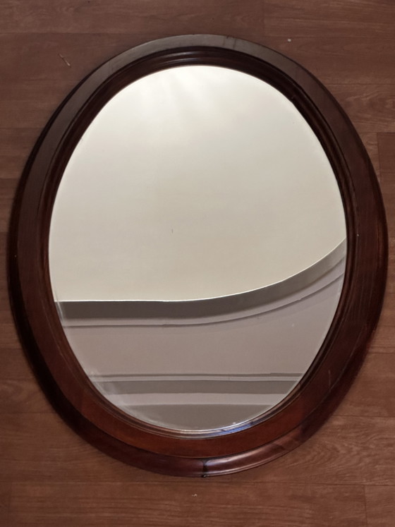 Miroir ovale vintage en bois teinté – 66 × 48,5 cm – Wood, Glass (photo 11 of 15)