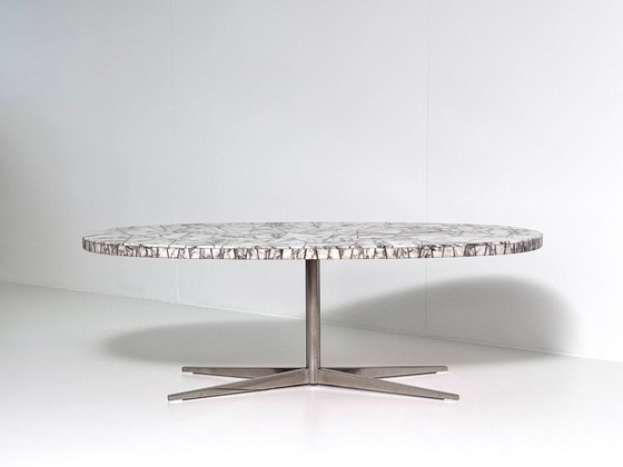Exceptional Mid-Century Vintage Dining Table with Oval Marble Mosaic Top, Coffee tables, Metal, White, Modern (photo 8 of 9)