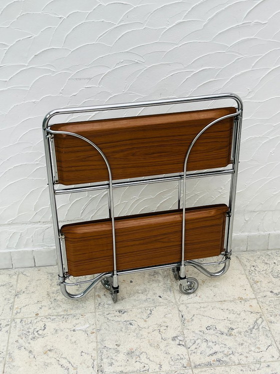 Carrello di servizio pieghevole Bremshey Dinett in cromo vintage e legno – Carrelli bar, Chrome (photo 15 of 16)