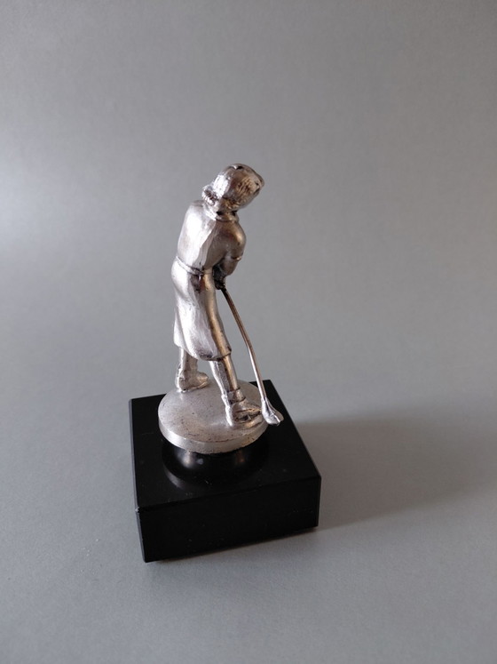 Vecchia statuetta da golf color argento su base in marmo – – Oggetti decorativi, Metallo (photo 4 of 5)