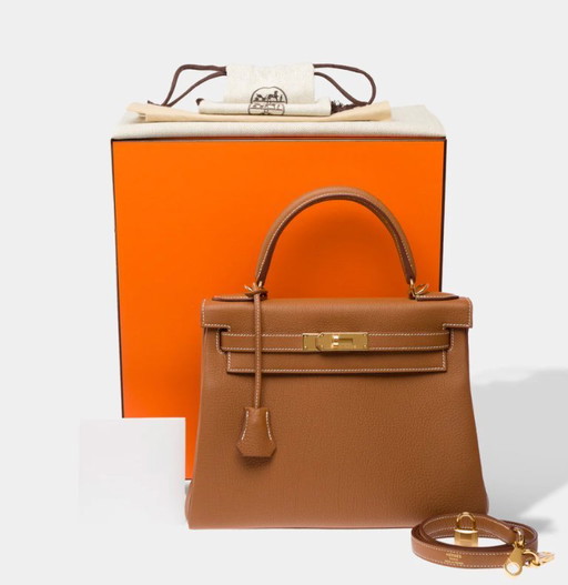 Sac HERMES Kelly 28 en Cuir Doré - 103350