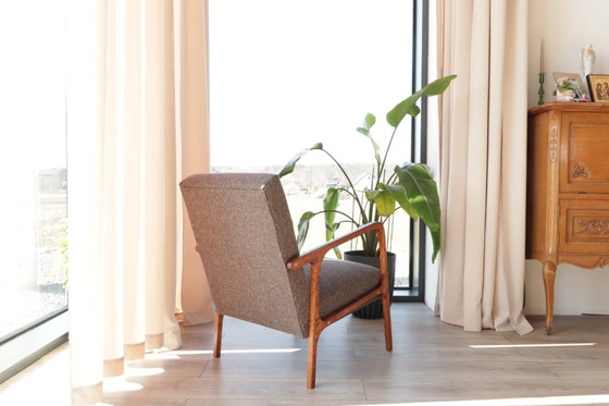 Image 1 of Mid-century fauteuil met cacao tweed bekleding, 1960, Polen