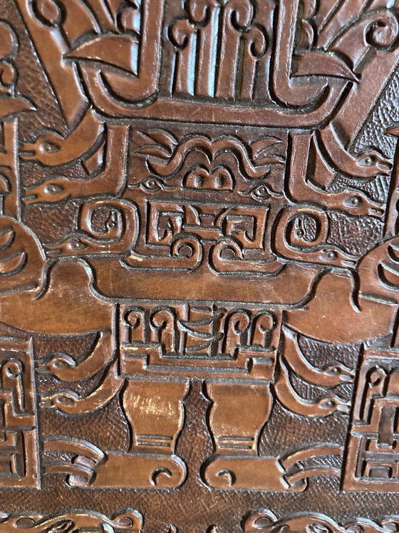 Brutalistisch Lederen Paneel Leer – Wanddecoratie, Leather, Wood (photo 4 of 8)