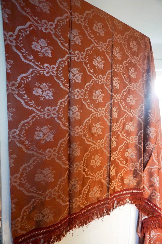 Image 1 of vintage italian silk jacquard bedspread * rose brown damask * floral brocade coverlet