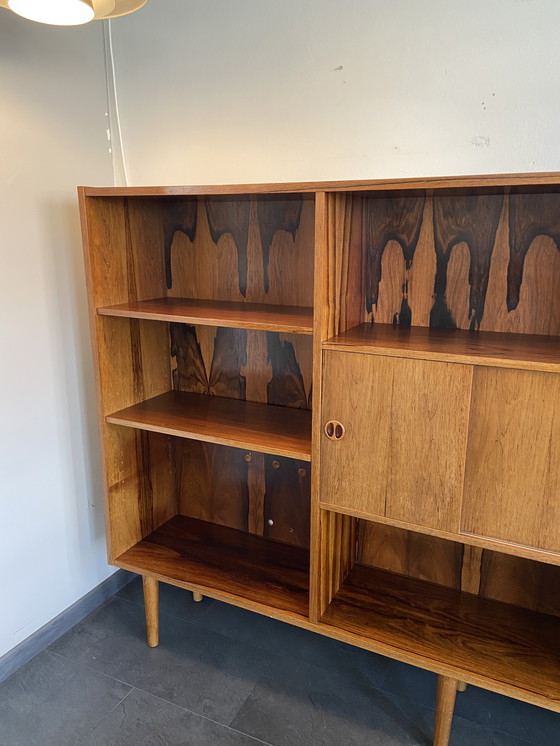 Image 1 of Vintage Rosewood Bookcase With Sliding Doors and Bar