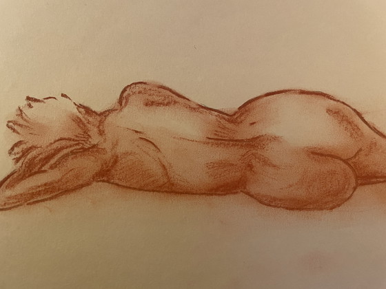 Image 1 of Tableau Signé Sanguine Portrait Féminin « Siesta »