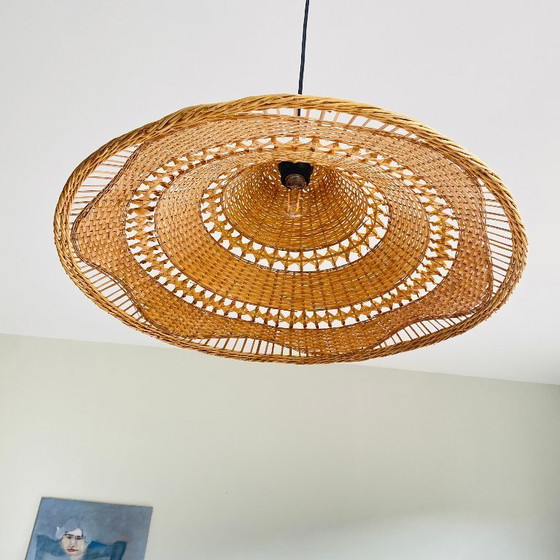 Image 1 of Lampada a sospensione vintage in rattan molto grande