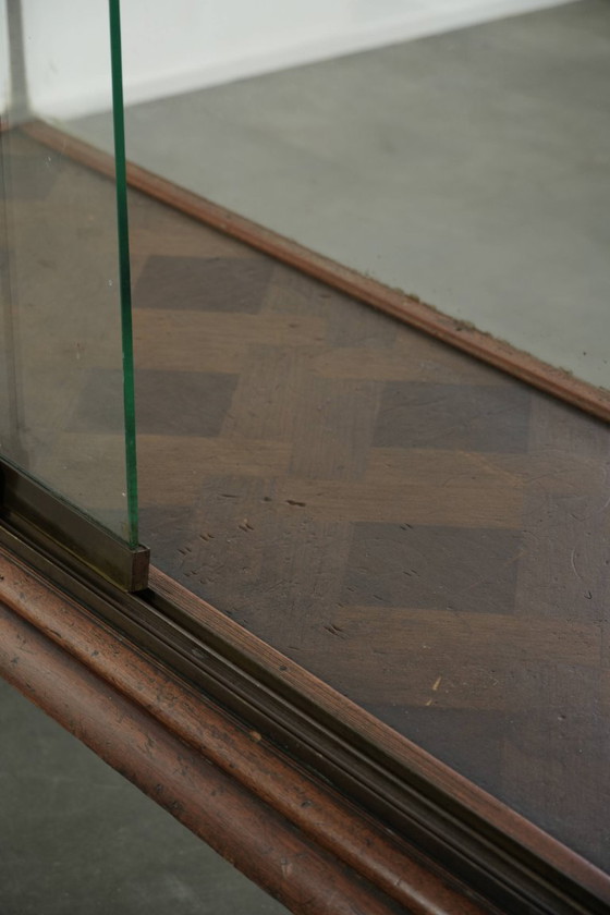 Image 1 of Large antique 19th-century English oak display cabinet/shop cabinet with multiple glass levels