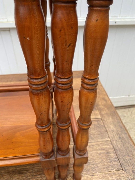 Image 1 of Set of 3 rustic cherry wood nesting coffee tables 1950