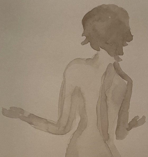 Image 1 of Ritratto femminile dipinto ad acquerello color seppia "Offerta"