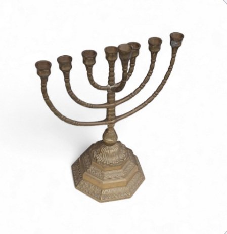 Antike Menora aus Messing, siebenarmiger Kandelaber