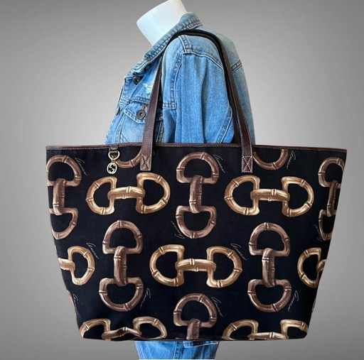 Gucci Vinyage Bambus-Stofftasche – tote tassen, Leather, Canvas