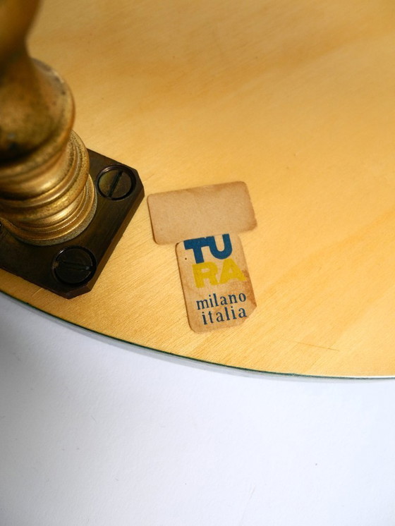 Image 1 of Round, small 1960s Aldo Tura serving or bar trolley in green goatskin leather | Made in Italy