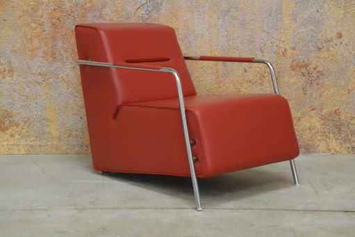 Red leather Topform designer armchair