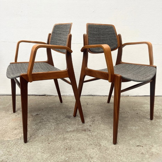 Image 1 of 4x dining chair with armrests in teak by Hartmut Lohmeyer for Wilkhahn