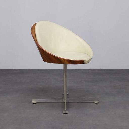 Mid-Century Modern Round Chair in Teak, Leather and Steel, 1960s