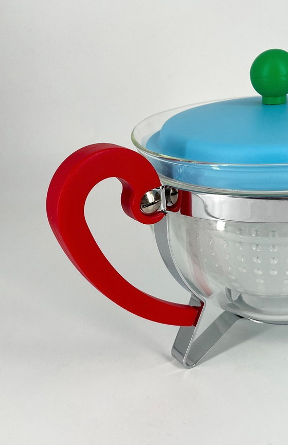 Image 1 of Rare Vintage Bodum Tea Set with Glass Teapot "Chambord"& Mugs – Scandinavian Postmodern Design, 1970s , 1980s