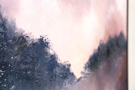 Large Original Framed Abstract Landscape Painting in Pink and Blue - A Doorway for Later (photo 6 of 19)