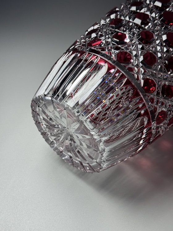 Image 1 of Rare Hand-Cut Overlay Crystal Vase in Ruby – Cristallerie de Lorraine, 1930s