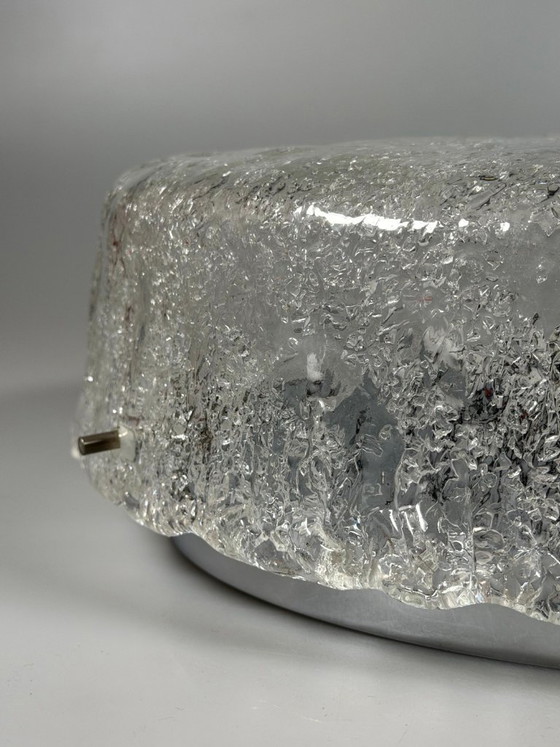 Image 1 of 1960s/70s Lamp, Light, Ceiling Light, Flush Mount Ice Glass, Hillebrand 60s