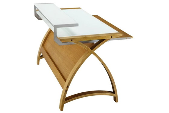 Stijlvol eikenhouten computer meubel met glazen blad, Cohen computerdesks UK, Bureau, Bruin, Modern (foto 13 van 14)