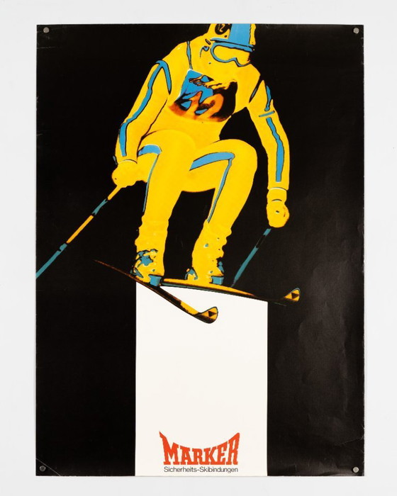 Image 1 of Marker Sicherheits Skibindungen – 1970 – Original Vintage Advertising Poster by Weibel + Wey – Mid-Century Modern – 84.1x59.4 cm