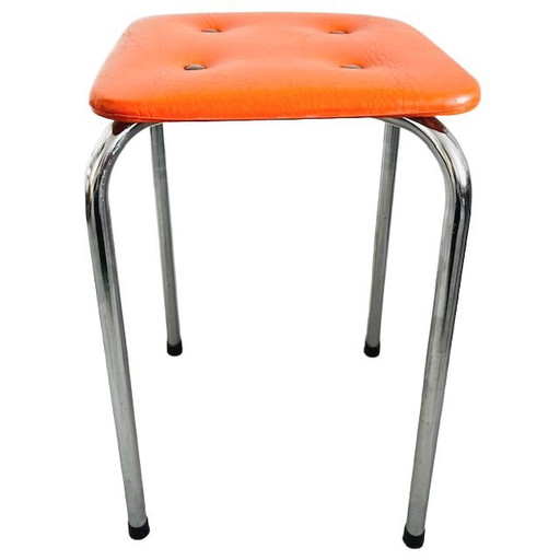 Mid-century tube frame stool orange leather 1970's