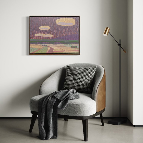 Image 1 of Paysage avec champs, peinture originale, peintures acryliques sur toile, y compris cadre en bois véritable, 71cm x 56cm