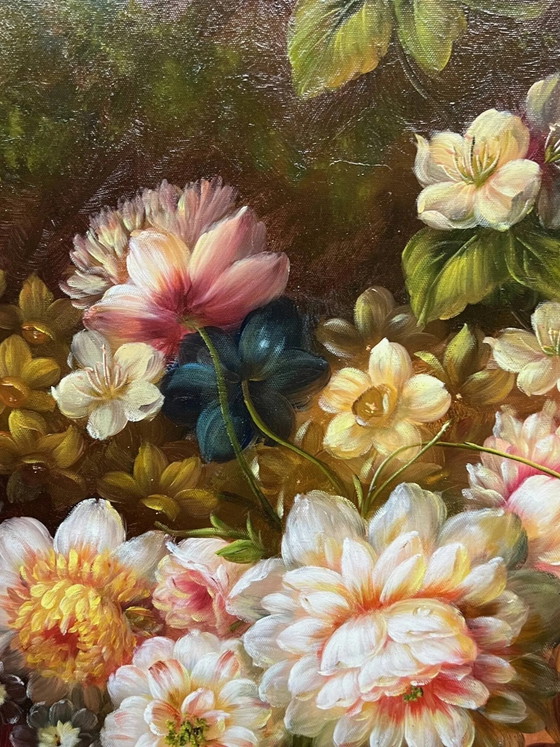 Signiertes Stillleben mit Blumen., Gemälde & Zeichnungen, Leinwand, Mid Century Modern (Foto 5 von 11)