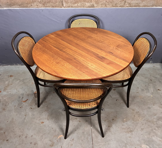 Image 1 of Round oak dining table with chrome base, vintage