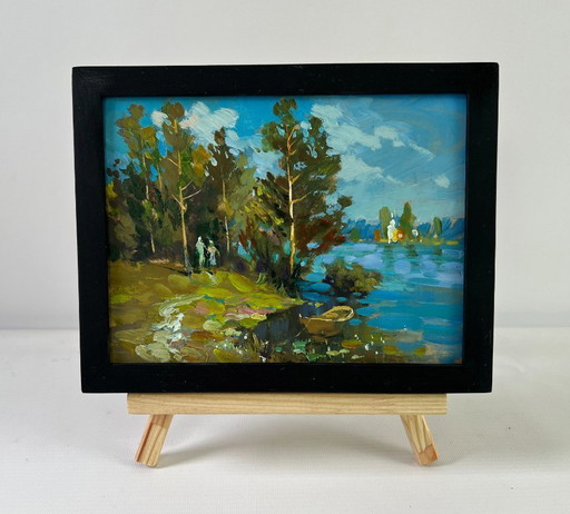Original Oil Painting Summer Coastal Landscape Together in Nature