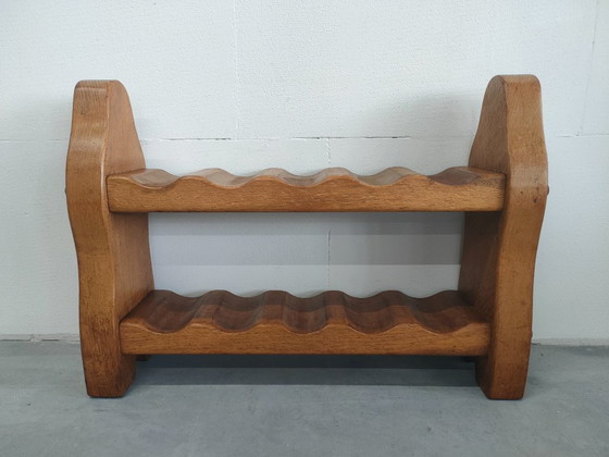 Image 1 of Vintage Brutalist/Scandinavische (style) eiken wijnrek /designobject