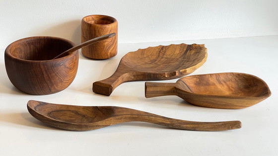 Image 1 of Lot Coupelles en Bois Tourné et Sculpté Vintage