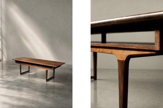 Image 1 of Mesa de centro danesa de palisandro, estilo moderno de mediados de siglo, con estante, década de 1960.
