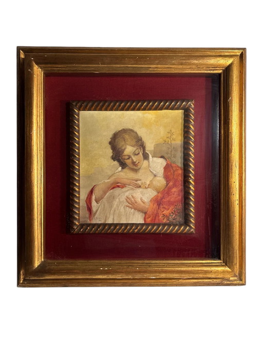 Peinture à l'huile Maternité sur toile par A. Hampe
