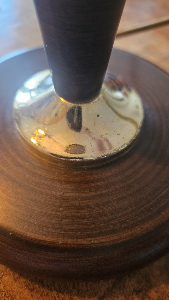 Image 1 of Lampada da tavolo vintage anni '70 - Paralume in vero vetro e marmo - Effetto legno e ottone