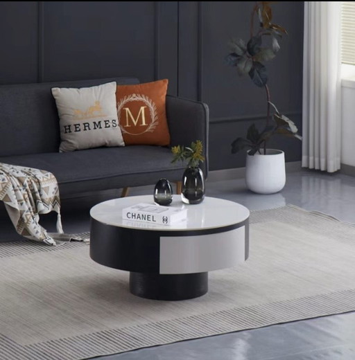 Mesa de centro TORNADO - Diseño bicolor en blanco y negro con cajón - 80 x 40 cm